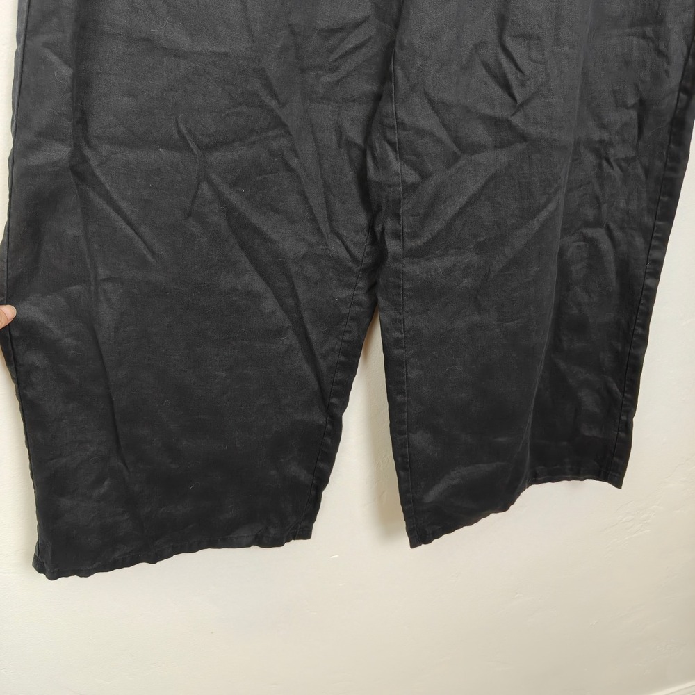 Eileen Fisher Women Pants Large Black Organic Linen Elastic Waist Wide Leg - Picture 4 of 8